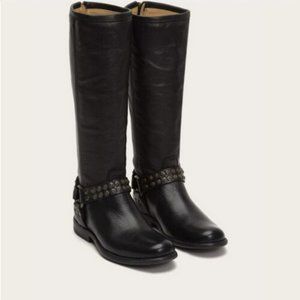 FRYE Phillip Harness Vintage Black Leather Boots